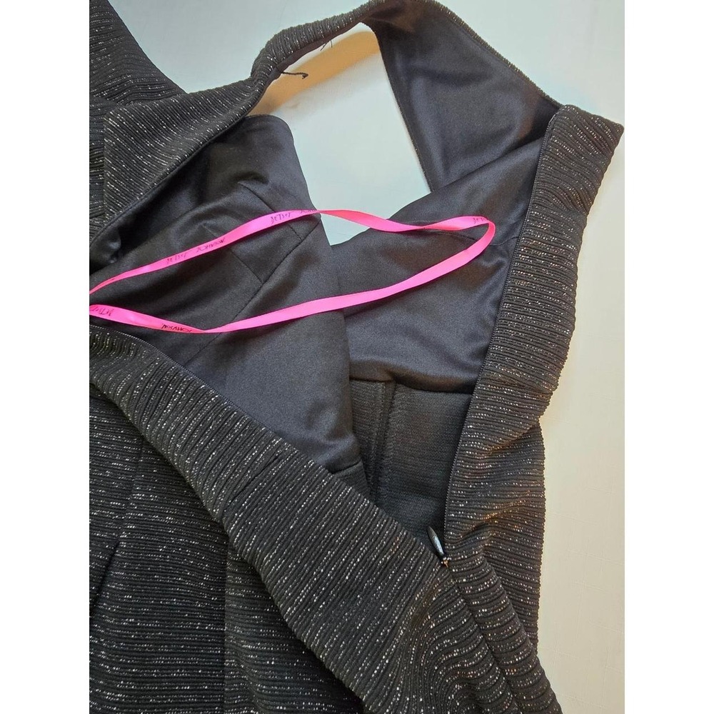 Betsey Johnson Black Metallic Silver Bow Back Fit Flare Cocktail Dress Womens 14 - Picture 5 of 8